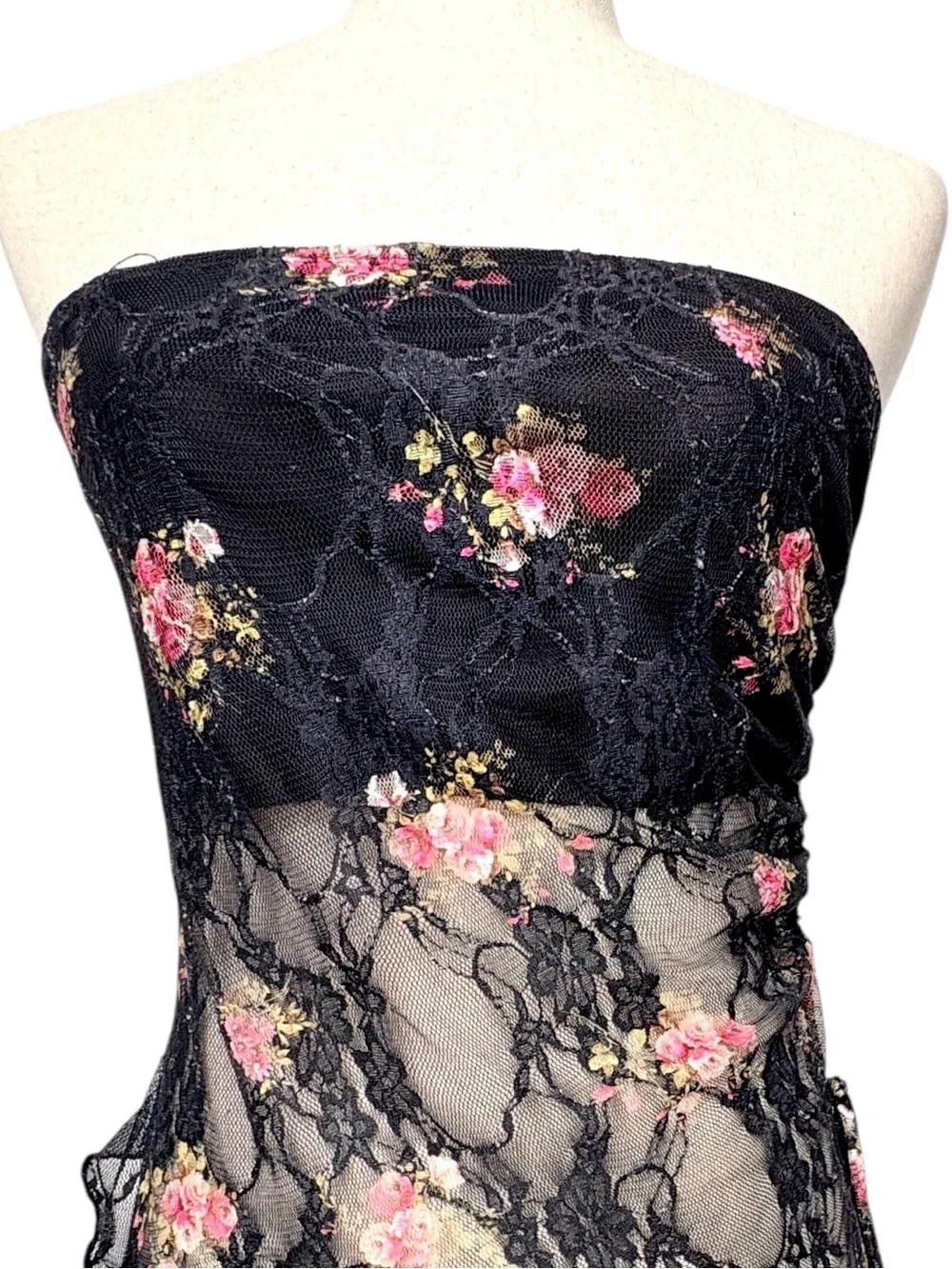 Oh Polly USA Women’s L Top Black Handkerchief Sheer Embroidered Lace Bandeau 90s - Picture 2 of 13